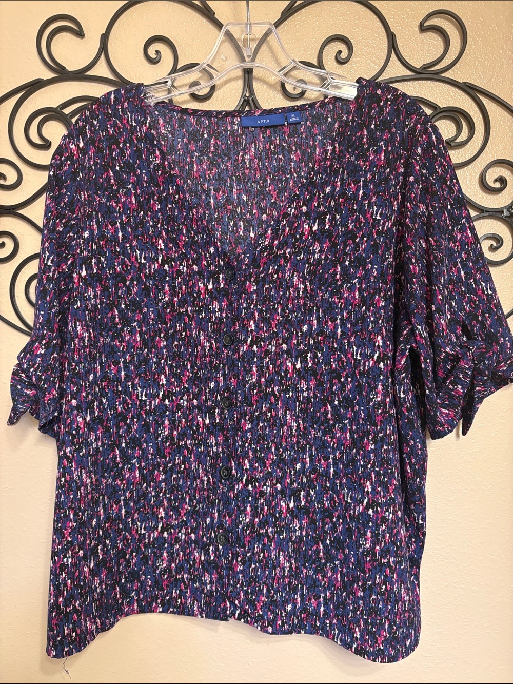 Apt. 9 Navy, Pink & White Abstract Print Button-Down Top
